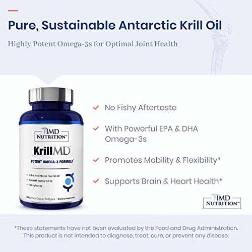 1MD Nutrition KrillMD - Antarctic Krill Oil Omega 3 Supplement with Astaxanthin, EPA, DHA | 2X More Effective Than Fish Oil | 60 Softgels