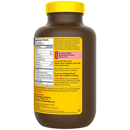 Nature Made Burp Less Omega 3 Fish Oil Softgels - 1200 mg Omega 3 Supplement for Heart Health, 200 Softgels, 100 Day Supply