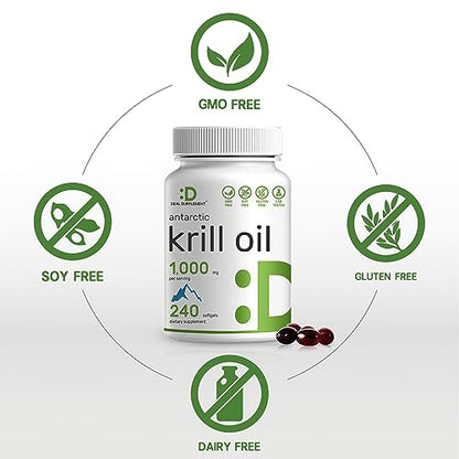 DEAL SUPPLEMENT Antarctic Krill Oil, 1,000mg Per Serving, 240* Softgels – Mercury Free, No Fishy Taste – Rich in Omega-3s, EPA, DHA, Astaxanthin, & Phospholipids – Non-GMO, No Gluten