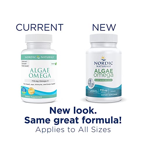 Nordic Naturals Algae Omega - 60 Soft Gels - 715 mg Omega-3 - Certified Vegan Algae Oil - Plant-Based EPA & DHA - Heart, Eye, Immune & Brain Health - Non-GMO - 30 Servings