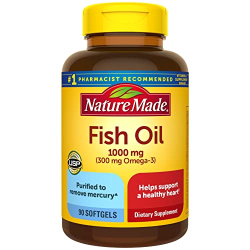 Nature Made Fish Oil 1000 mg Softgels, Omega 3 Fish Oil Supplements for Healthy Heart Support with 90 Softgels, 45 Day Supply
