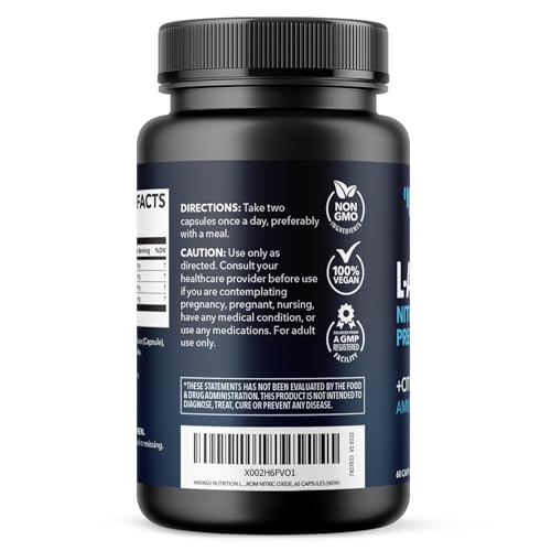 L-Arginine Capsules for Active Males - 60 Count, Non-GMO, 1200mg Blend of L Arginine and L Citrulline - Arginine Supplement for Enhanced Performance - L Arginine 1000mg for Muscle Support