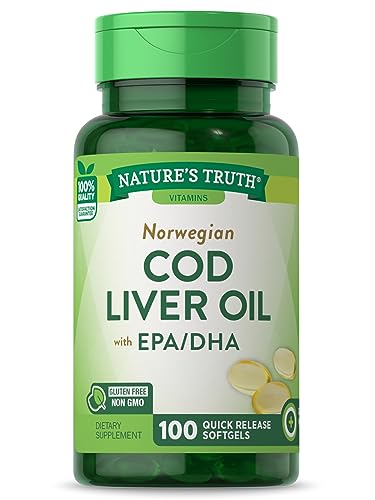 Norwegian Cod Liver Oil | 100 Softgels | with EPA & DHA | Non-GMO, Gluten Free Supplement | by Nature's Truth