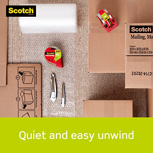 Scotch Sure Start Packing Tape, Clear, Quiet Unwind and Easy Start, Moving Supplies, 1.88 in. x 22.2 yd., 6 Tape Rolls with Dispensers