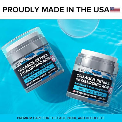 SimplyVital Face Moisturizer Collagen Cream - Anti Aging Neck and Décolleté - Made in USA Day & Night Face Cream - Moisturizing, Lifting & Recovery – 1.7oz