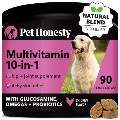 Pet Honesty Multivitamin Dog Supplement, Glucosamine chondroitin for Dogs, Probiotics, Omega Fish Oil, Dog Supplements & Vitamins, Dog Vitamins for Skin and Coat Allergies, (Chicken 90 ct)