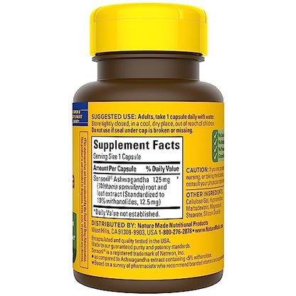 Nature Made Ashwagandha Capsules 125mg for Stress Support, 60 Capsules, 60 Day Supply