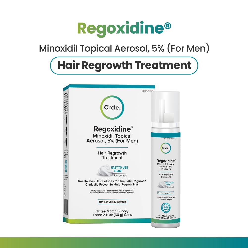 Regoxidine Men's 5% Minoxidil Foam & Topical - Helps Restore Vertex Hair Loss & Thinning Hair - Extra Strength Supports Hair Regrowth in Unscented Topical Aerosol Treatment (Foam, 3 Month's Supply)…