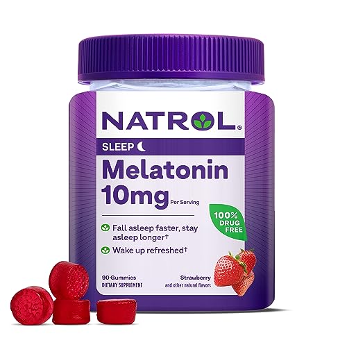 Natrol 10 mg Melatonin Gummies, Sleep Support for Adults, Melatonin Supplements for Sleeping, 90 Strawberry-Flavored Gummies, 45 Day Supply