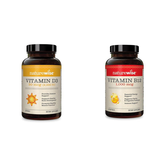 NatureWise Vitamin D3 2000iu 360 Count and Vitamin B12 1000mcg 60 Softgels for Energy, Immune Support and Healthy Muscle Function