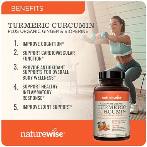 NatureWise Curcumin Turmeric 2250mg 95% Curcuminoids & BioPerine Black Pepper Extract Advanced Absorption for Joint Support [1 Month Supply - 90 Count]