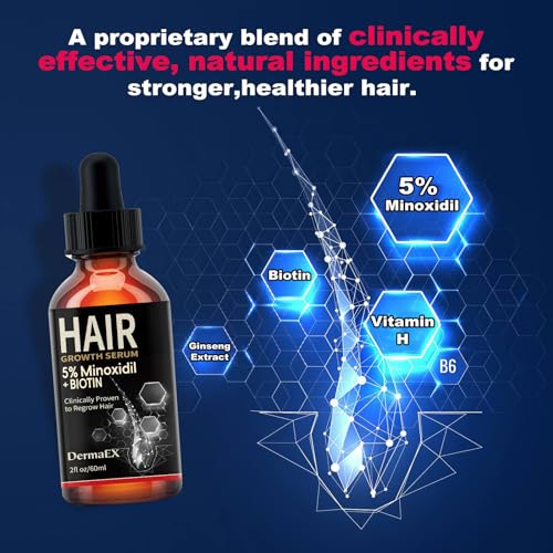 Hair Growth Serum, 5% Minoxidil & Biotin for Hair Growth for Women & Men, Hair Loss Treatments, Hair Regrowth Treatment for Thicker Longer Fuller Hair, 2 Fl Oz 1