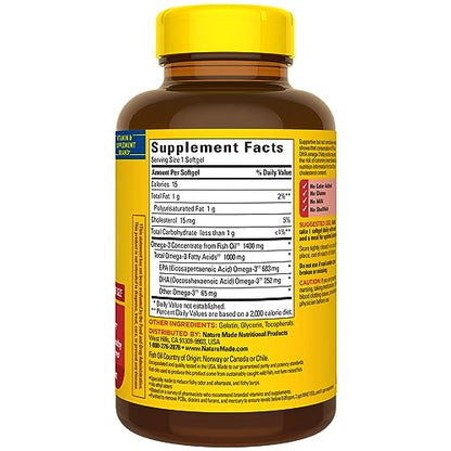 Nature Made Burp Less Ultra Omega 3 Fish Oil Supplements 1400 mg, Omega 3 Supplement for Healthy Heart, Brain and Eyes Support, One Per Day, 90 Softgels