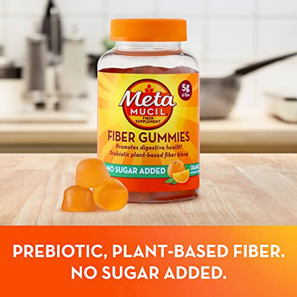 Metamucil Fiber Gummies for Adults, No Sugar Added Orange Flavor, 5g Prebiotic Plant Based Fiber Supplement Blend, 120 Count