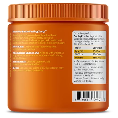 Salmon Fish Oil Omega 3 for Dogs - with Wild Alaskan Salmon Oil - Anti Itch Skin & Coat + Allergy Support - Hip & Joint + Arthritis Dog Supplement + EPA & DHA - 90 Chew Treats - Salmon Flavor