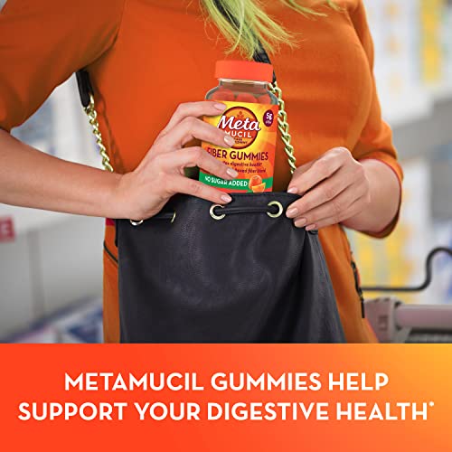 Metamucil Fiber Gummies for Adults, No Sugar Added Orange Flavor, 5g Prebiotic Plant Based Fiber Supplement Blend, 120 Count