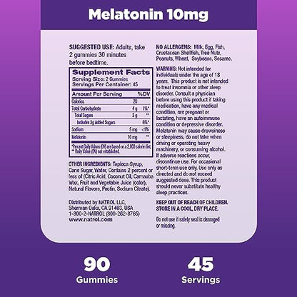 Natrol 10 mg Melatonin Gummies, Sleep Support for Adults, Melatonin Supplements for Sleeping, 90 Strawberry-Flavored Gummies, 45 Day Supply