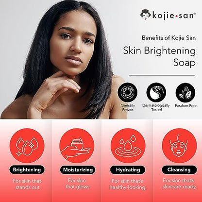 Kojie San Skin Brightening Soap – The Original Kojic Acid Soap that Reduces Dark Spots, Hyper-pigmentation, & other types of skin damage – 3 x 65g Bars