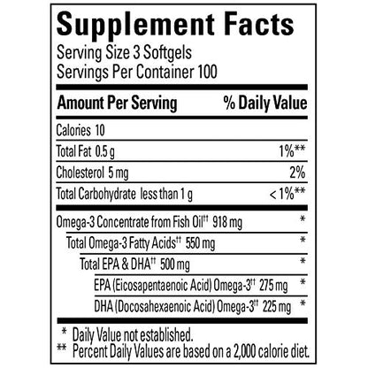 Nature Made Omega 3 Fish Oil Pearls 550 mg per serving, Small Size Fish Oil Supplements as Ethyl Esters, Omega 3 Supplement for Healthy Heart Support, 300 Softgels, 100 Day Supply