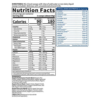 Organic Vegan Sport Protein Powder, Chocolate - Probiotics, BCAAs, 30g Plant Protein for Premium Post Workout Recovery, NSF Certified, Keto, Gluten & Dairy Free, Non GMO, Garden of Life - 19 Servings