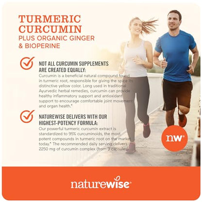NatureWise Curcumin Turmeric 2250mg 95% Curcuminoids & BioPerine Black Pepper Extract Advanced Absorption for Joint Support [1 Month Supply - 90 Count]