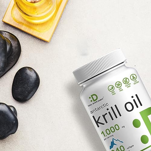DEAL SUPPLEMENT Antarctic Krill Oil, 1,000mg Per Serving, 240* Softgels – Mercury Free, No Fishy Taste – Rich in Omega-3s, EPA, DHA, Astaxanthin, & Phospholipids – Non-GMO, No Gluten