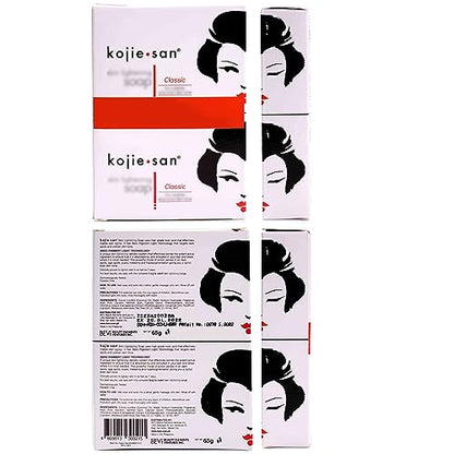 Kojie San Skin Brightening Soap - Original Kojic Acid Soap that Reduces Dark Spots, Hyperpigmentation, & Scars with Coconut & Tea Tree Oil - 65g x 2 Bars with Net