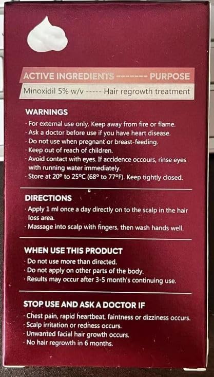 YZmoffer Women's 5% Minoxidil Foam for Hair Thinning and Hair Loss, Hair Growth Treatment for Women's Thicker and Fuller Hair, 2 Pack of 60g, Red
