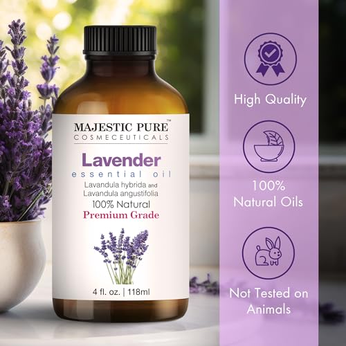 MAJESTIC PURE Lavender Essential Oil - Huge 4 fl oz with Dropper | 100% Pure and Natural Lavender Oil | Premium Grade Essential Oils for Diffusers, Skin, Aromatherapy, Massage