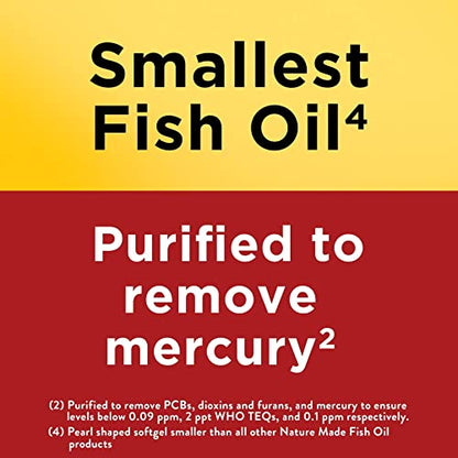 Nature Made Omega 3 Fish Oil Pearls 550 mg per serving, Small Size Fish Oil Supplements as Ethyl Esters, Omega 3 Supplement for Healthy Heart Support, 300 Softgels, 100 Day Supply