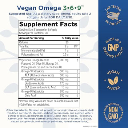 Purity Products Omega 3-6-9 Vegan and Vegetarian Omega Formula - “5 in 1” Essential Fatty Acid Complex - Scientifically Formulated Plant-Based Omega 3 6 9 Essential Fatty Acids (EFA) - from (60)