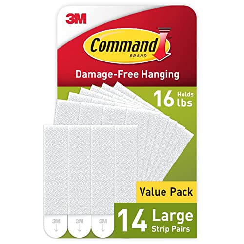 Command Large Picture Hanging Strips, Damage Free Hanging Picture Hangers, No Tools Wall Hanging Strips for Back to School Dorm Organization, 14 White Adhesive Strip Pairs(28 Command Strips)