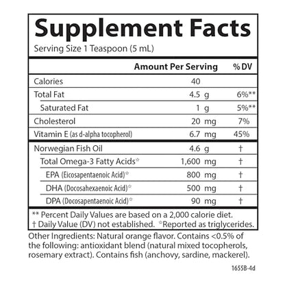 Carlson - The Very Finest Fish Oil, 1600 mg Omega-3s, Liquid Fish Oil Supplement, Norwegian Fish Oil, Wild-Caught, Sustainably Sourced Fish Oil Liquid, Orange, 16.9 Fl Oz