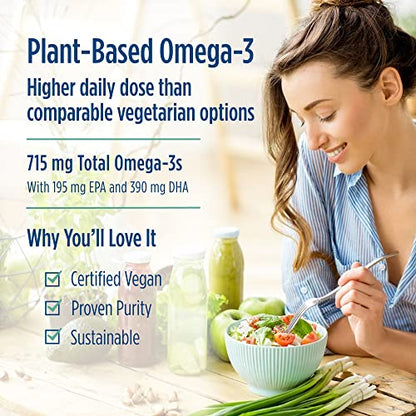 Nordic Naturals Algae Omega - 60 Soft Gels - 715 mg Omega-3 - Certified Vegan Algae Oil - Plant-Based EPA & DHA - Heart, Eye, Immune & Brain Health - Non-GMO - 30 Servings