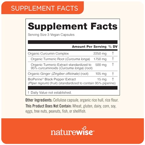 NatureWise Curcumin Turmeric 2250mg 95% Curcuminoids & BioPerine Black Pepper Extract Advanced Absorption for Joint Support [1 Month Supply - 90 Count]