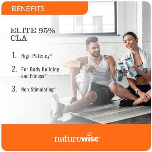 NatureWise CLA 1300 - CLA Supplement w/ 95% Active Conjugated Linoleic Acid for Women and Men, Non-Stimulating, Supports Weight & Fitness Goals - Non-GMO, Gluten Free - 180 Softgels[2-Month Supply]