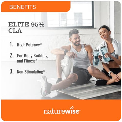 NatureWise CLA 1300 - CLA Supplement w/ 95% Active Conjugated Linoleic Acid for Women and Men, Non-Stimulating, Supports Weight & Fitness Goals - Non-GMO, Gluten Free - 180 Softgels[2-Month Supply]