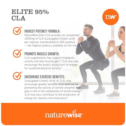 NatureWise CLA 1300 - CLA Supplement w/ 95% Active Conjugated Linoleic Acid for Women and Men, Non-Stimulating, Supports Weight & Fitness Goals - Non-GMO, Gluten Free - 180 Softgels[2-Month Supply]