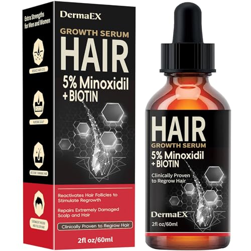 Hair Growth Serum, 5% Minoxidil & Biotin for Hair Growth for Women & Men, Hair Loss Treatments, Hair Regrowth Treatment for Thicker Longer Fuller Hair, 2 Fl Oz 1