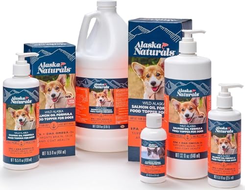 Alaska Naturals Wild Alaskan Salmon Fish Oil for Dogs Skin and Coat – EPA + DHA Omega 3 Oil - Fatty Acids Dog Supplements - Fur Coat and Brain Health - Natural Liquid Food Topper – 15.5 oz. Pump