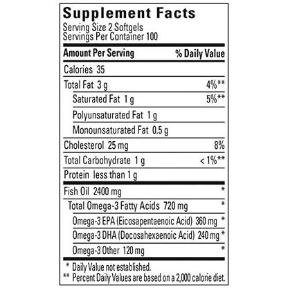 Nature Made Burp Less Omega 3 Fish Oil Softgels - 1200 mg Omega 3 Supplement for Heart Health, 200 Softgels, 100 Day Supply