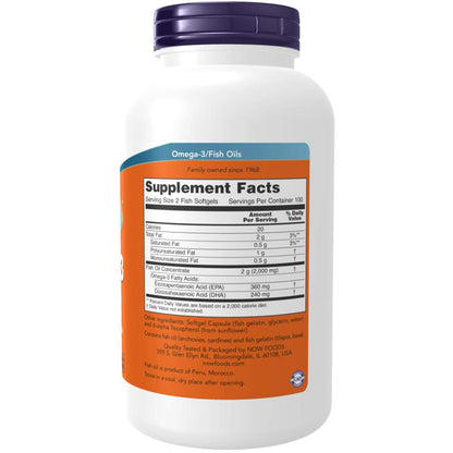 NOW Supplements, Omega-3 180 EPA / 120 DHA, Molecularly Distilled, Cardiovascular Support*, 200-Fish Gelatin Softgels,Packaging may vary