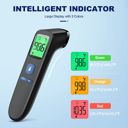 Non-Contact Thermometer for Adults and Kids, FSA eligible, Accurate & Easy to use Baby Thermometer, 1 Second Result, Mute Mode, Color-Coded Screen (Black)