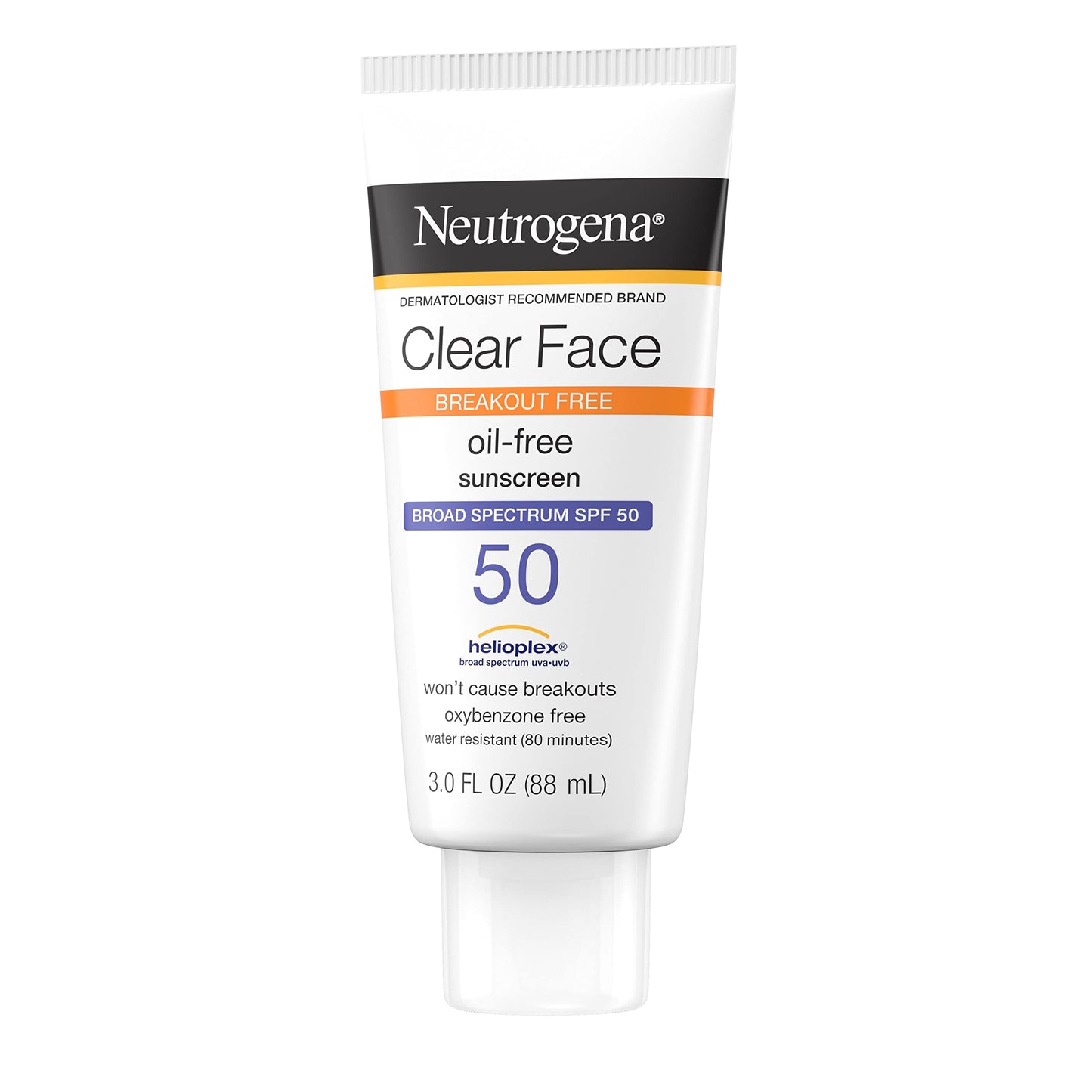Neutrogena Face Sunscreen, Broad Spectrum SPF 50 Clear Face, Breakout Free Lotion, Fragrance- & Oxybenzone-Free, Non-Comedogenic, 3 Fl. Oz