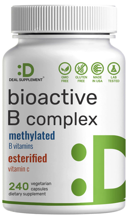 Bioactive Vitamin B Complex | 240 Veggie Capsules - Methylated B Vitamins & Esterified Vitamin C, High Potency & Easy Absorption – Immune, Energy, & Metabolism Supplement – Non-GMO, Vegan
