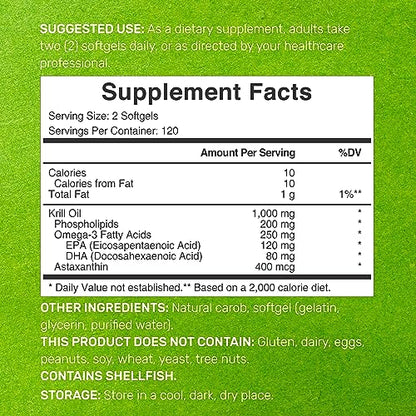 DEAL SUPPLEMENT Antarctic Krill Oil, 1,000mg Per Serving, 240* Softgels – Mercury Free, No Fishy Taste – Rich in Omega-3s, EPA, DHA, Astaxanthin, & Phospholipids – Non-GMO, No Gluten