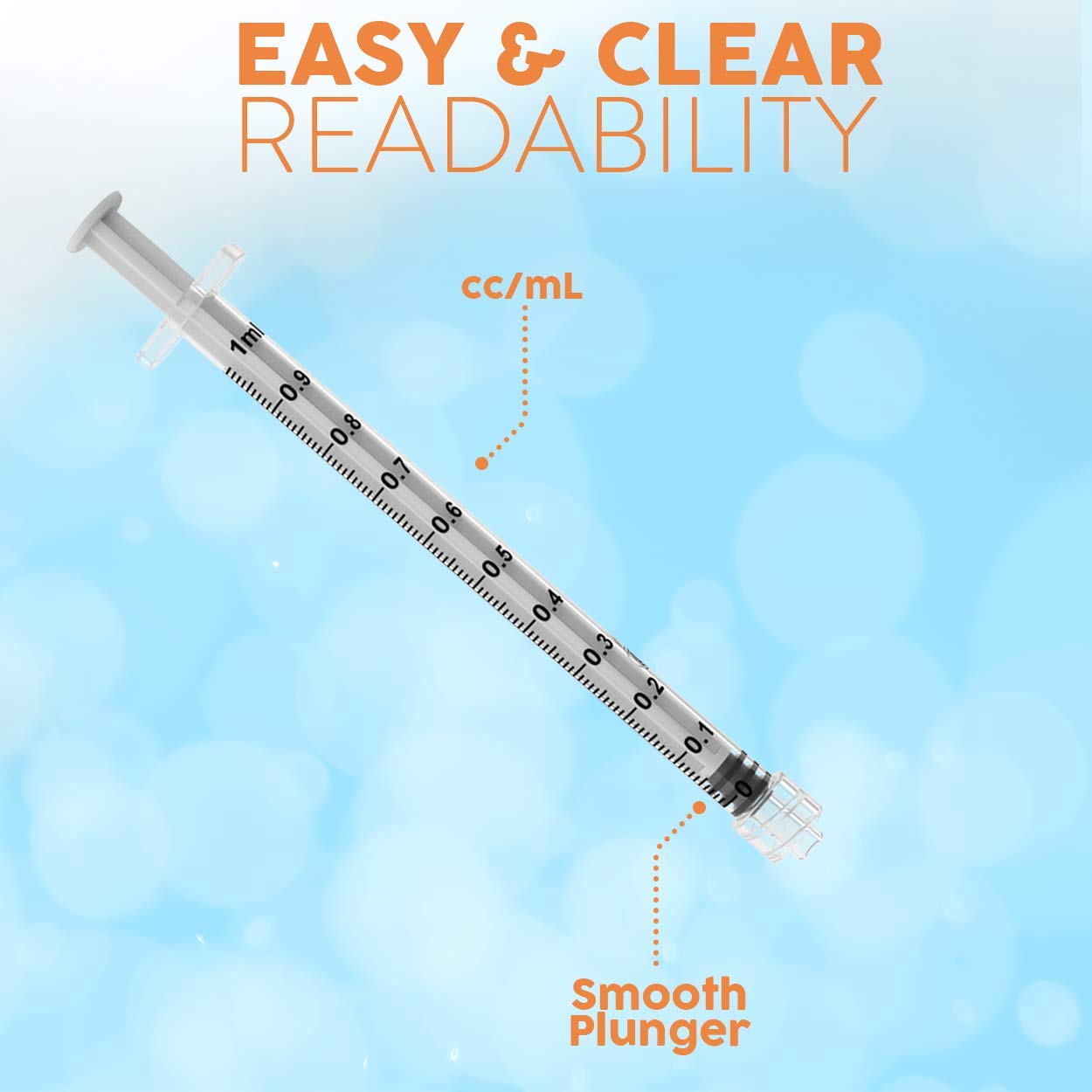Care Touch CTSLL1-VC Syringe with Luer Lock Tip, 1ml, 100 Syringes without a Needle