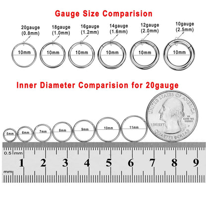 FANSING Nose Hoop Surgical Steel Nose Rings for Women Men Septum Jewelry Hinged Cartilage Earring Hoop for Nostril Helix Tragus Daith Conch Lip Rook Ear Lobe Piercings Silver 18 Gauge 8mm
