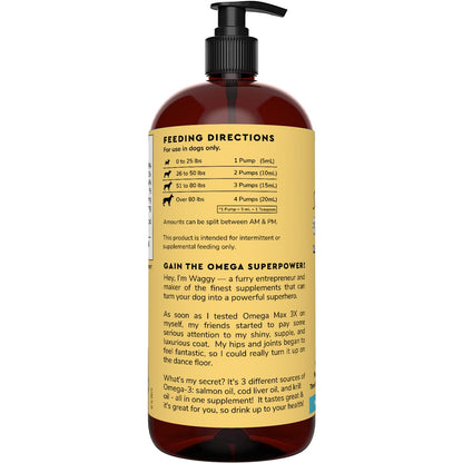 Wonder Paws Fish Oil For Dogs - Omega 3 For Dogs From Alaskan Salmon, Cod & Krill Oil - EPA DHA Fatty Acids - Less Shedding & Itching - Skin, Joint, Immune & Heart Health - 16 oz Pet Liquid Supplement