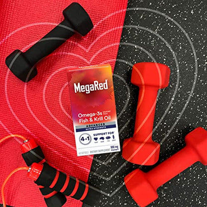 MegaRed Fish Oil + Krill Oil 900mg Omega 3 Supplement with EPA & DHA, Supports Heart, Brain, Joint and Eye Health, No Fishy Aftertaste - 60 Softgels (60 servings)